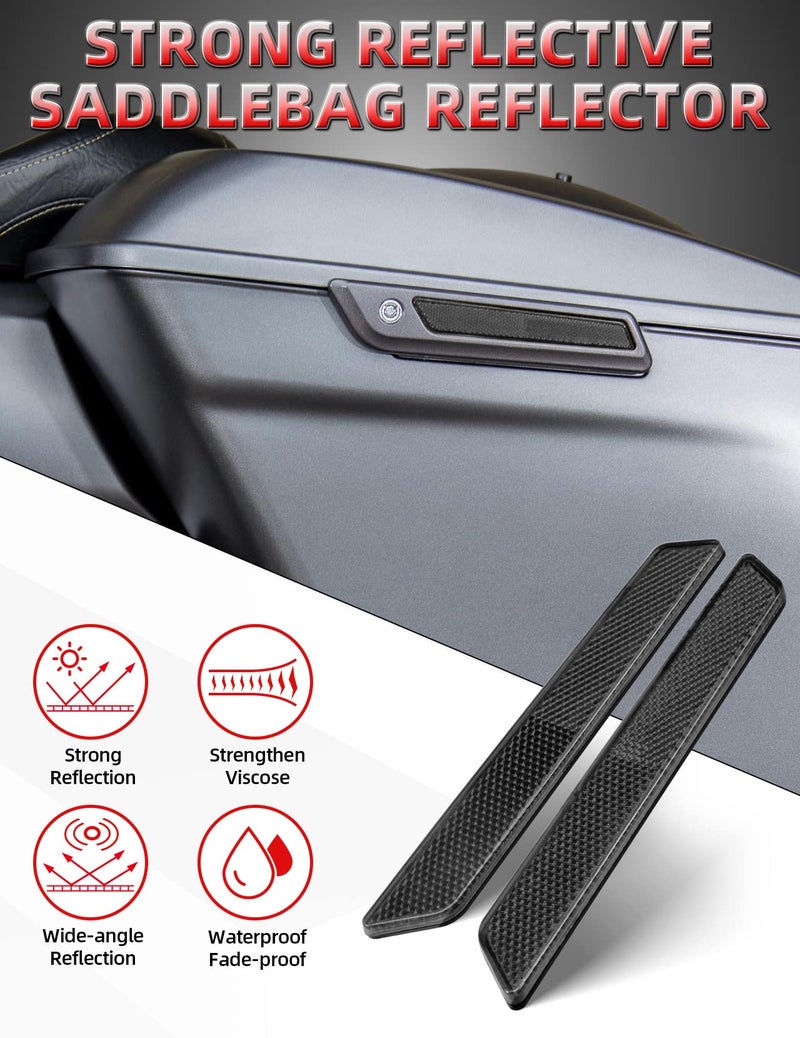 Amazicha Black Reflectors Hard Saddle Bag Latch Cover Reflectors Compatible for Harley Touring Street Glide Electra Glide Road Glide Road King 2014-2024 - Image 5